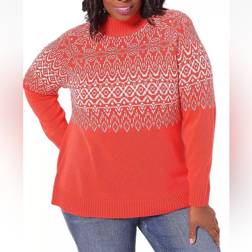 Candace Cameron‎ Bure Fair Isle Mock-Neck Sweater 🍒 Cherry Size XSMALL
